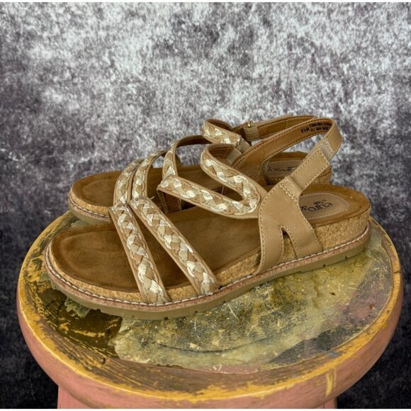 EuroSoft Gydeon Sandals Womens 8.5 Tan Gold Braided Cushioned Adjustable Beach - Picture 1 of 8